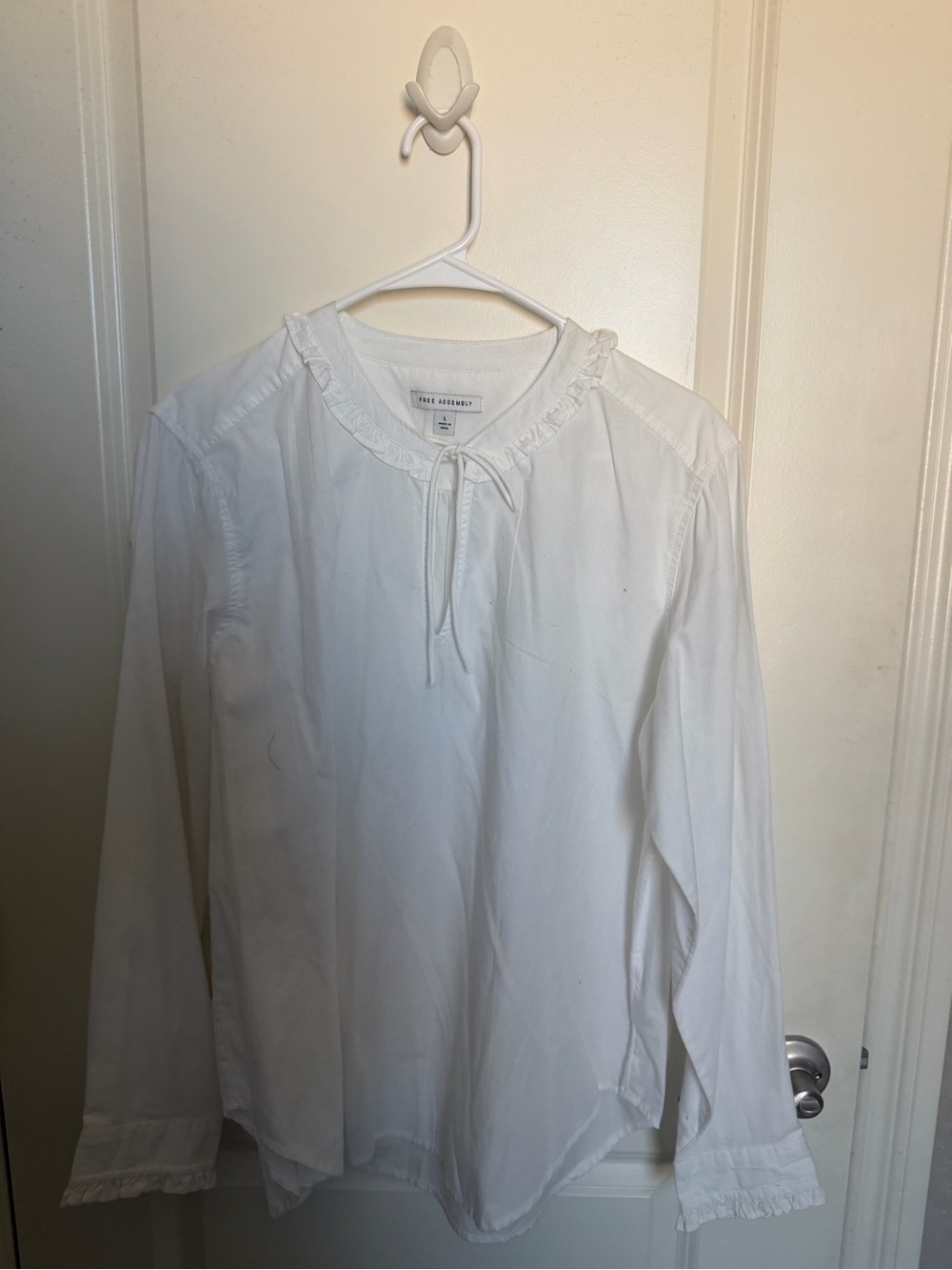 White Ruffle Tie-Neck Blouse